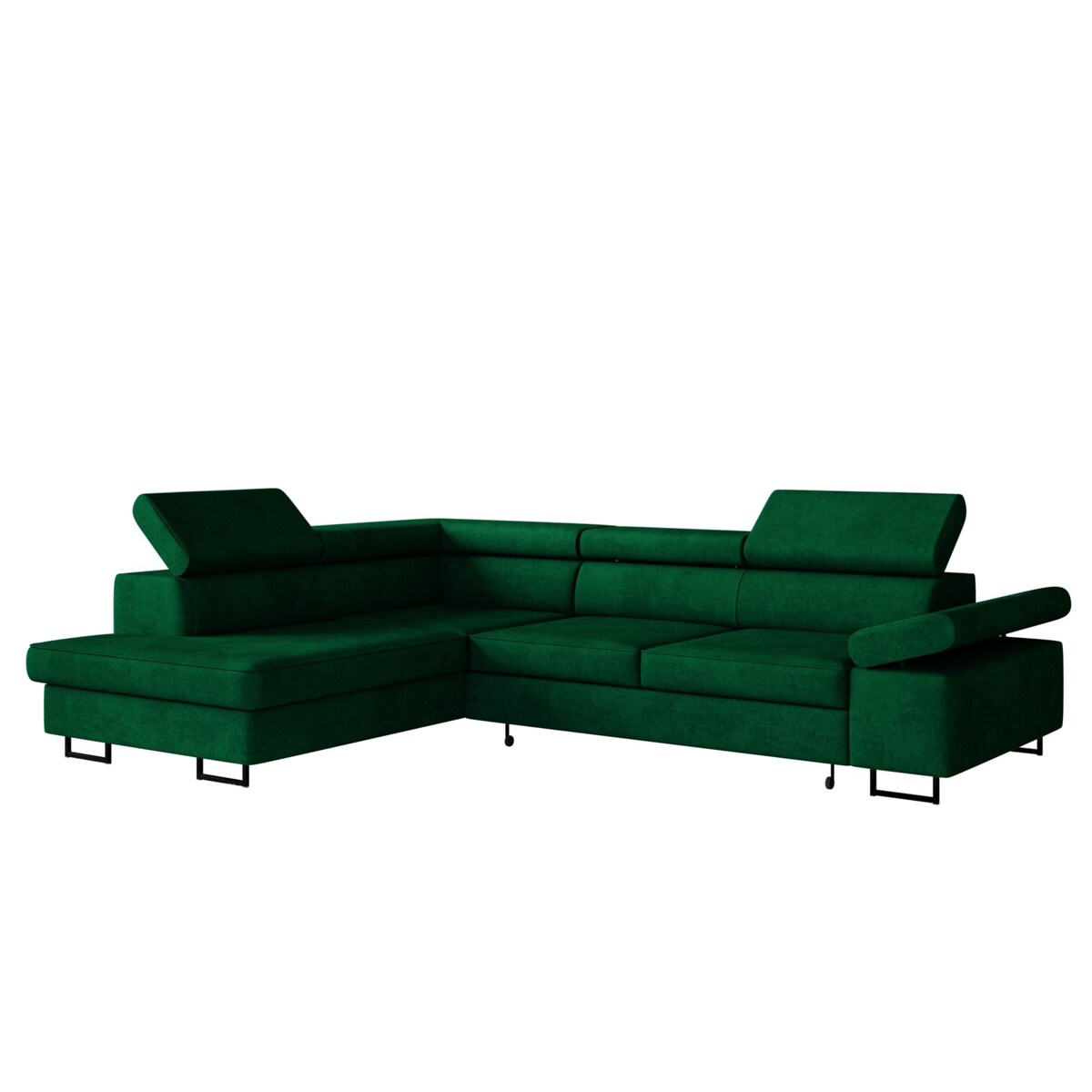 Narożnik ALEX z regulowanymi zagłówkami, lewostronny- butelkowa zieleń