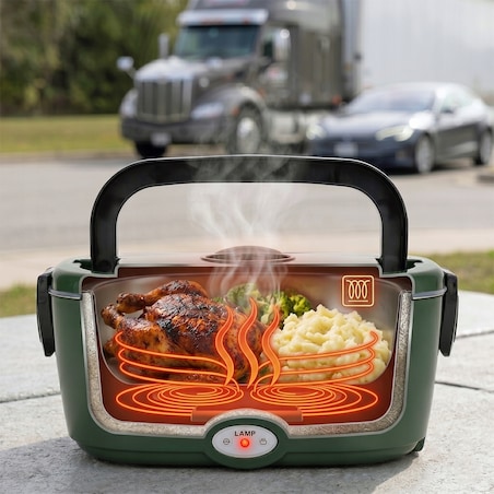 Elektryczny lunch box termos obiadowy samochodowy podgrzewany śniadaniówka do auta 1.5L KAMILLE