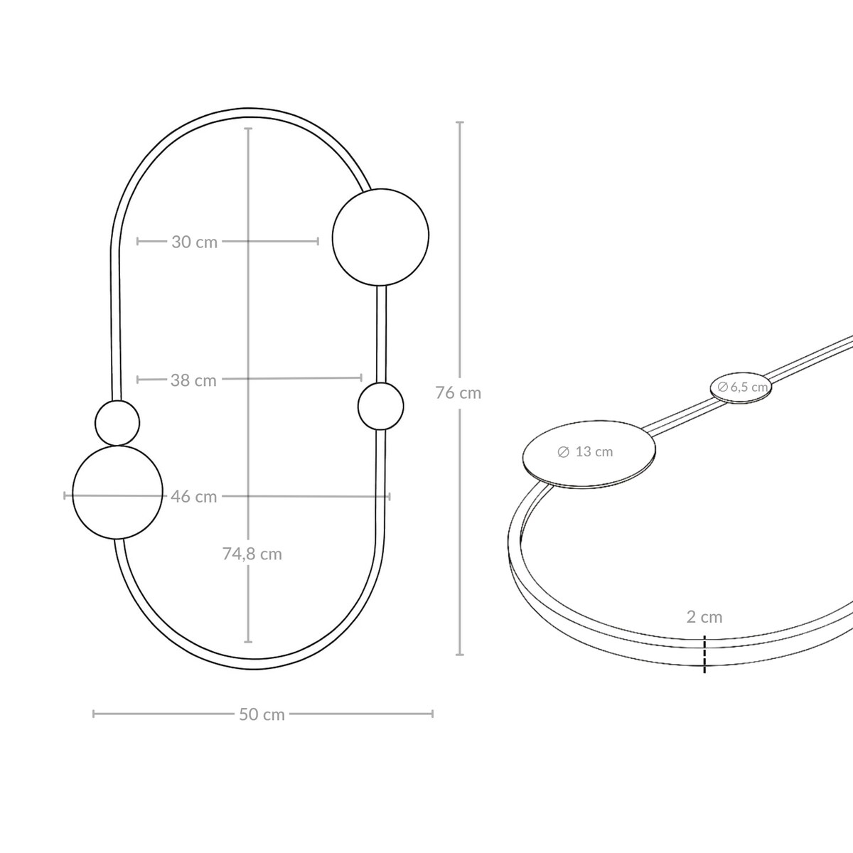 Lustro ścienne SAANA z geometrycznymi zdobieniami, 50 x 76 cm
