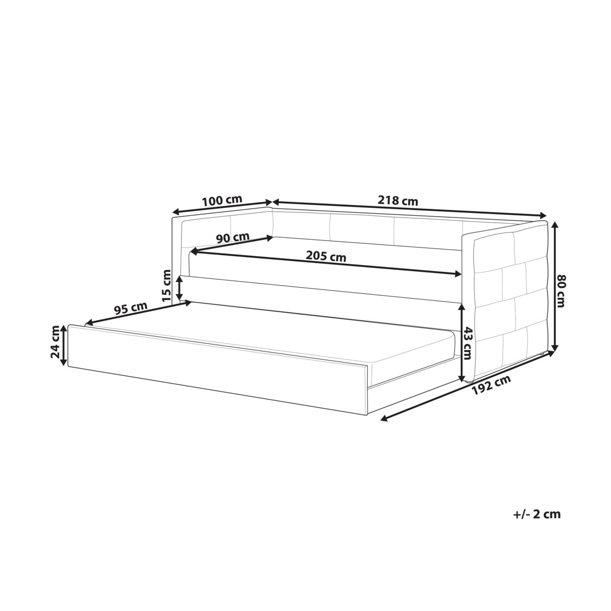 Łóżko wysuwane Welur CHAVONNE 90 x 200 cm Złamana biel
