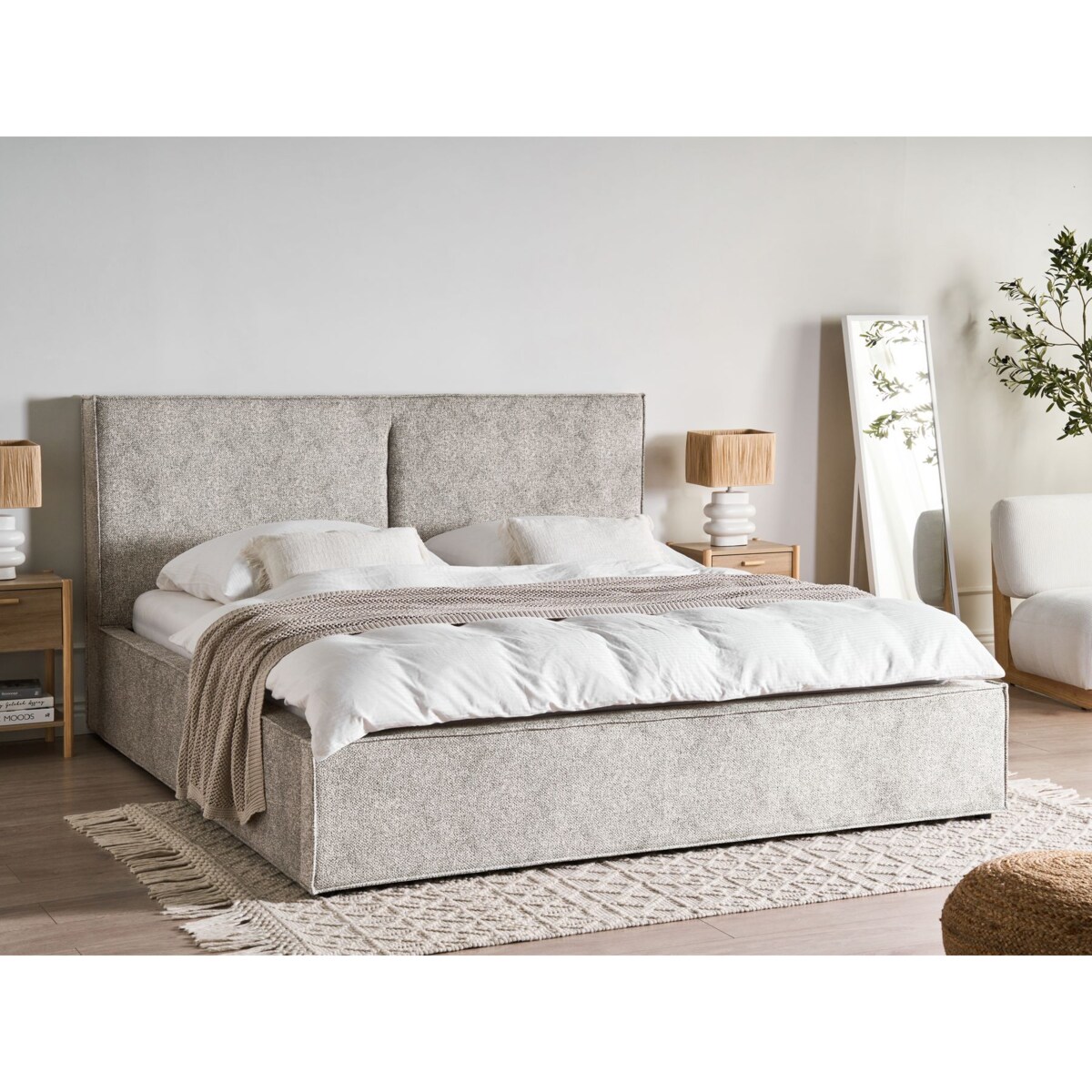 Łóżko z pojemnikiem Dzianina welurowa MOISSAC 180 x 200 cm Szary/ beżowy