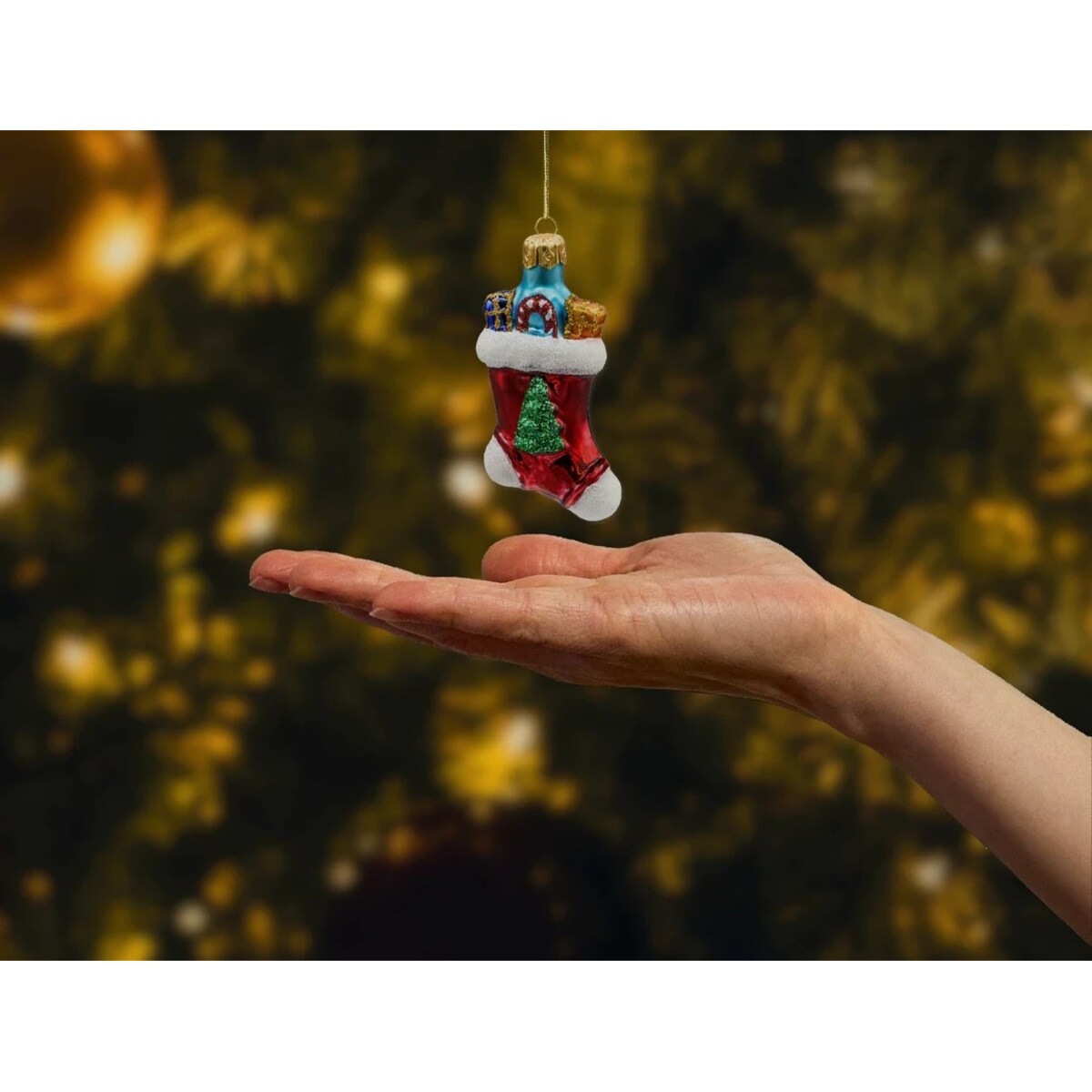 Bombka choinkowa: Świąteczna skarpeta z prezentami