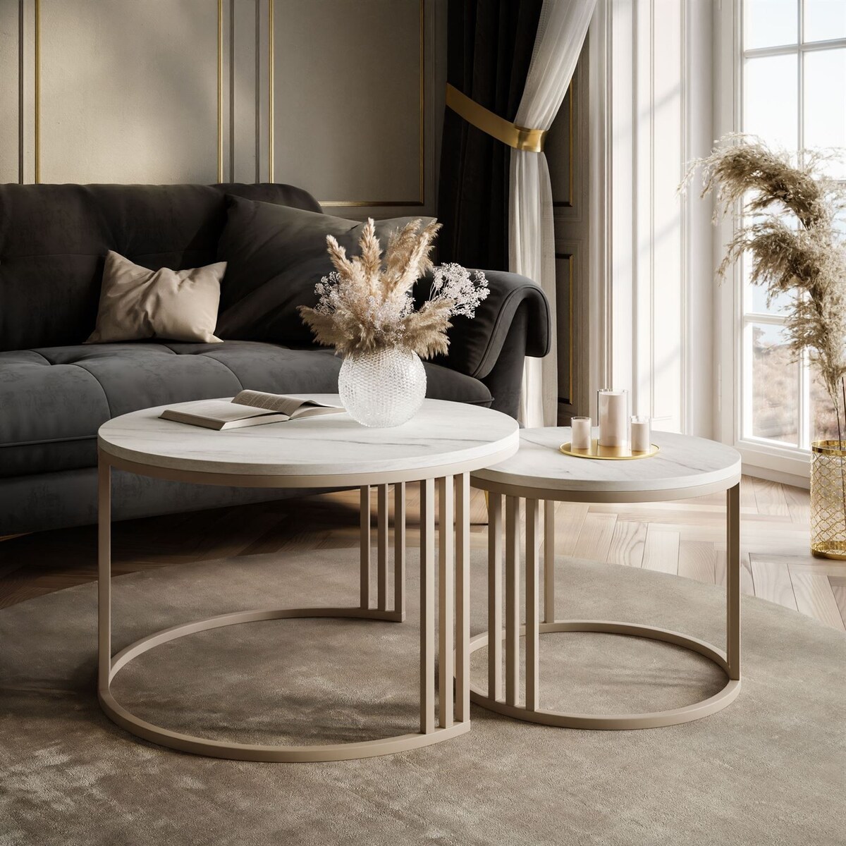 Stolik kawowy LORI 2w1 KASZMIR MAT, blat Marmur Levanto