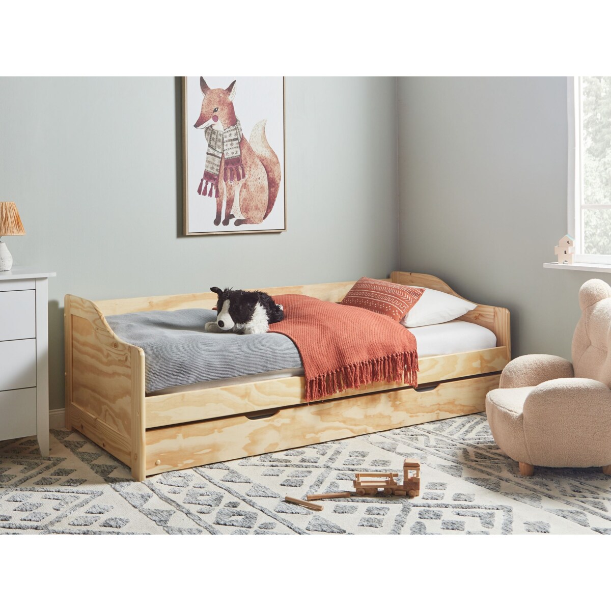 Łóżko wysuwane drewniane 90 x 200 cm jasne LUNERAY