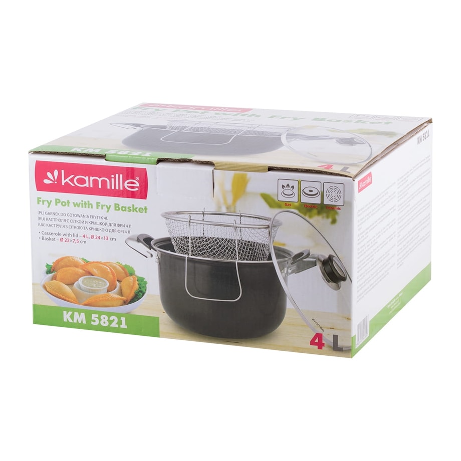 Garnek 24cm 4L + sitkokosz do głębokiego smażenia indukcja na gaz KAMILLE