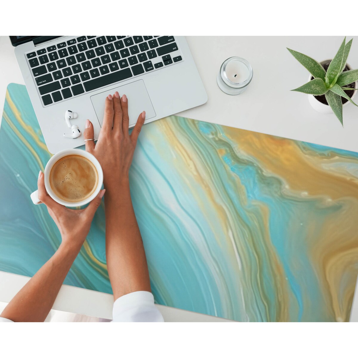 Turkusowa mata na biurko Abstrakcyjne fale, 100x50 cm