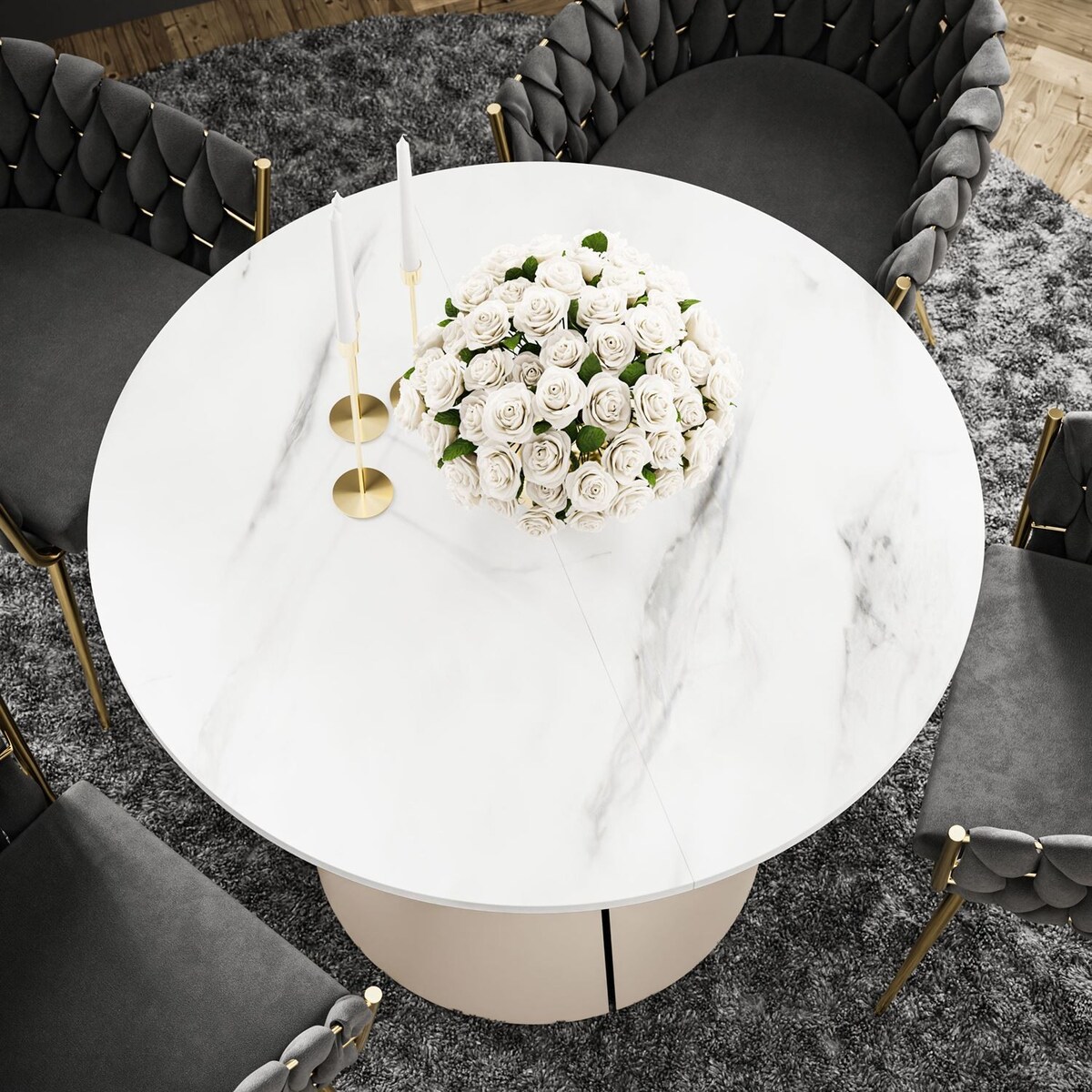 Okrągły stół rozkładany LAVA, średnica 100cm, kaszmir / Marmur Bianco