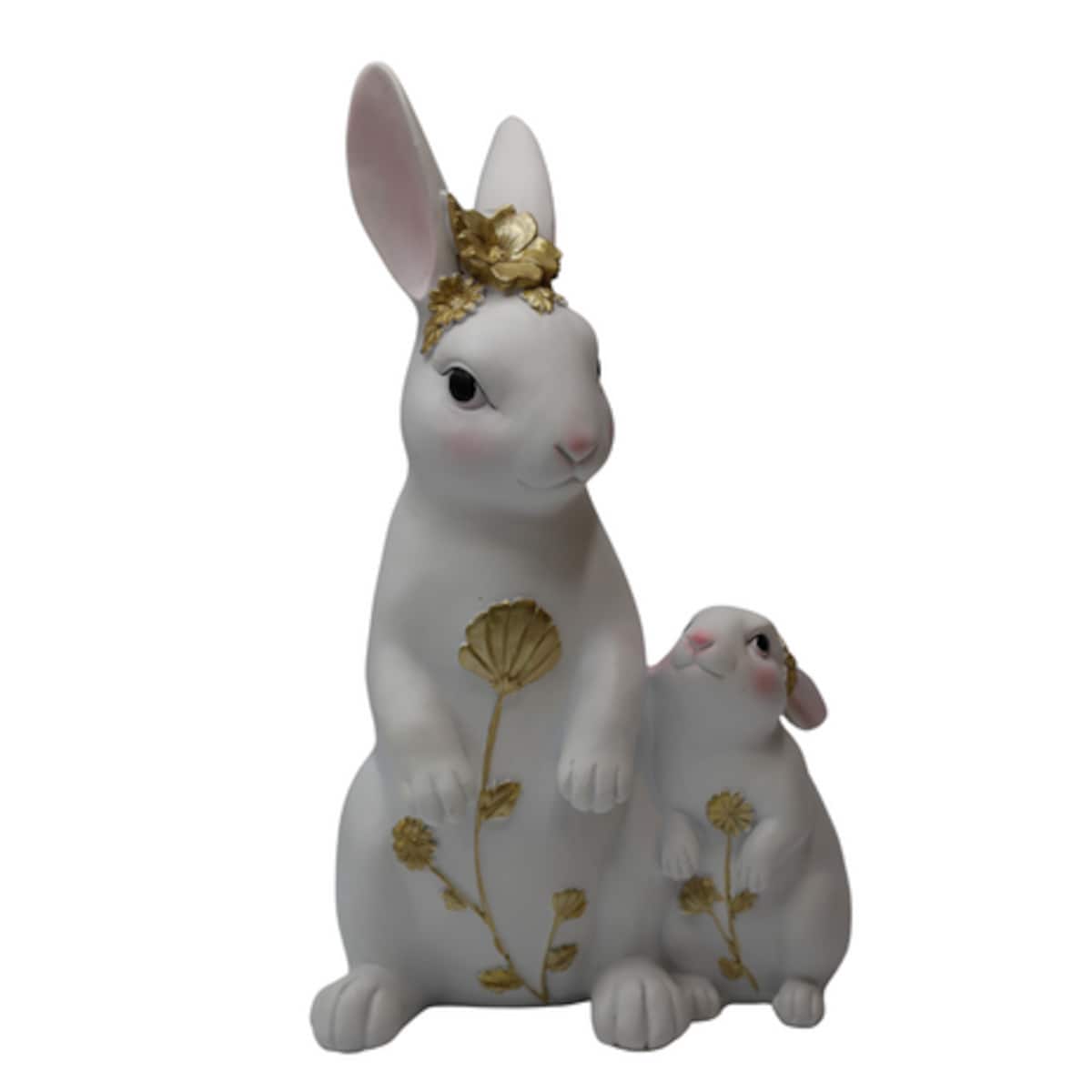 Dekoracja - para białych królików 27x15x611 cm ALBIN z synkiem
