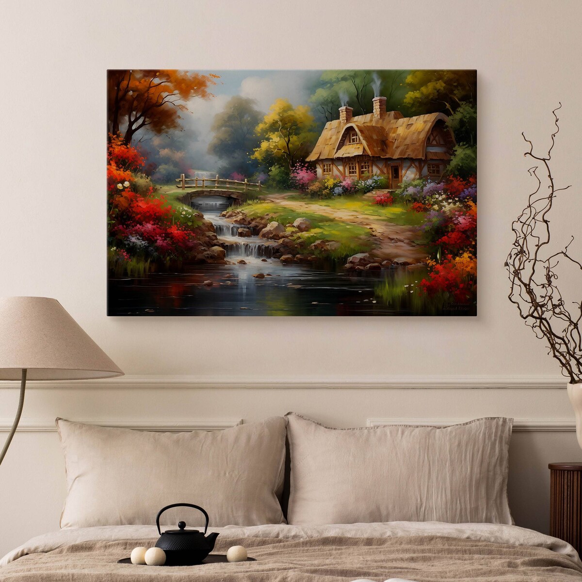 Obraz Do Jadalni Wiejska Chatka Pejzaż Kwiaty Las Natura Abstrakcja 120x80cm