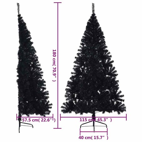vidaXL Sztuczna choinka połówka ze stojakiem, czarna, 180 cm, PVC