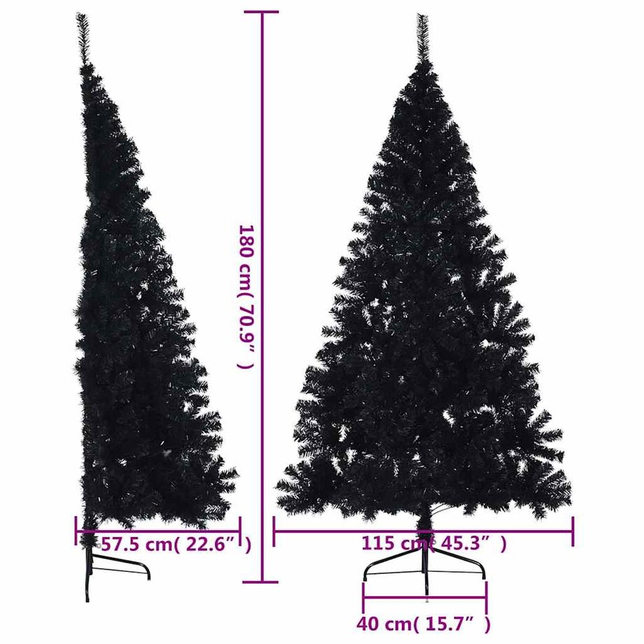 vidaXL Sztuczna choinka połówka ze stojakiem, czarna, 180 cm, PVC