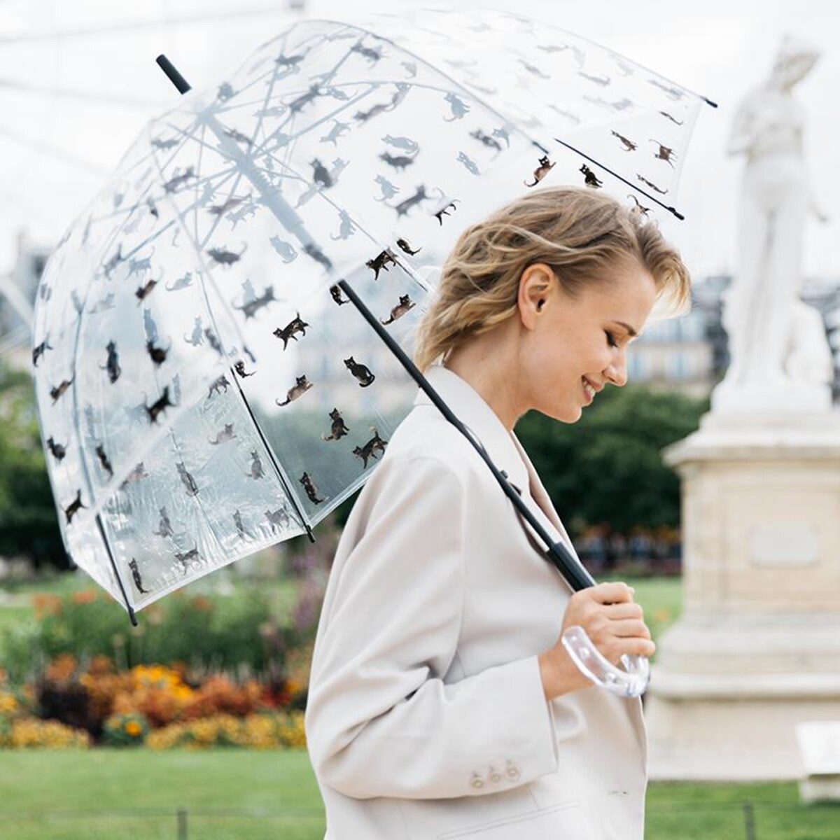 Długi parasol przezroczysty kopuła, Chat Noir