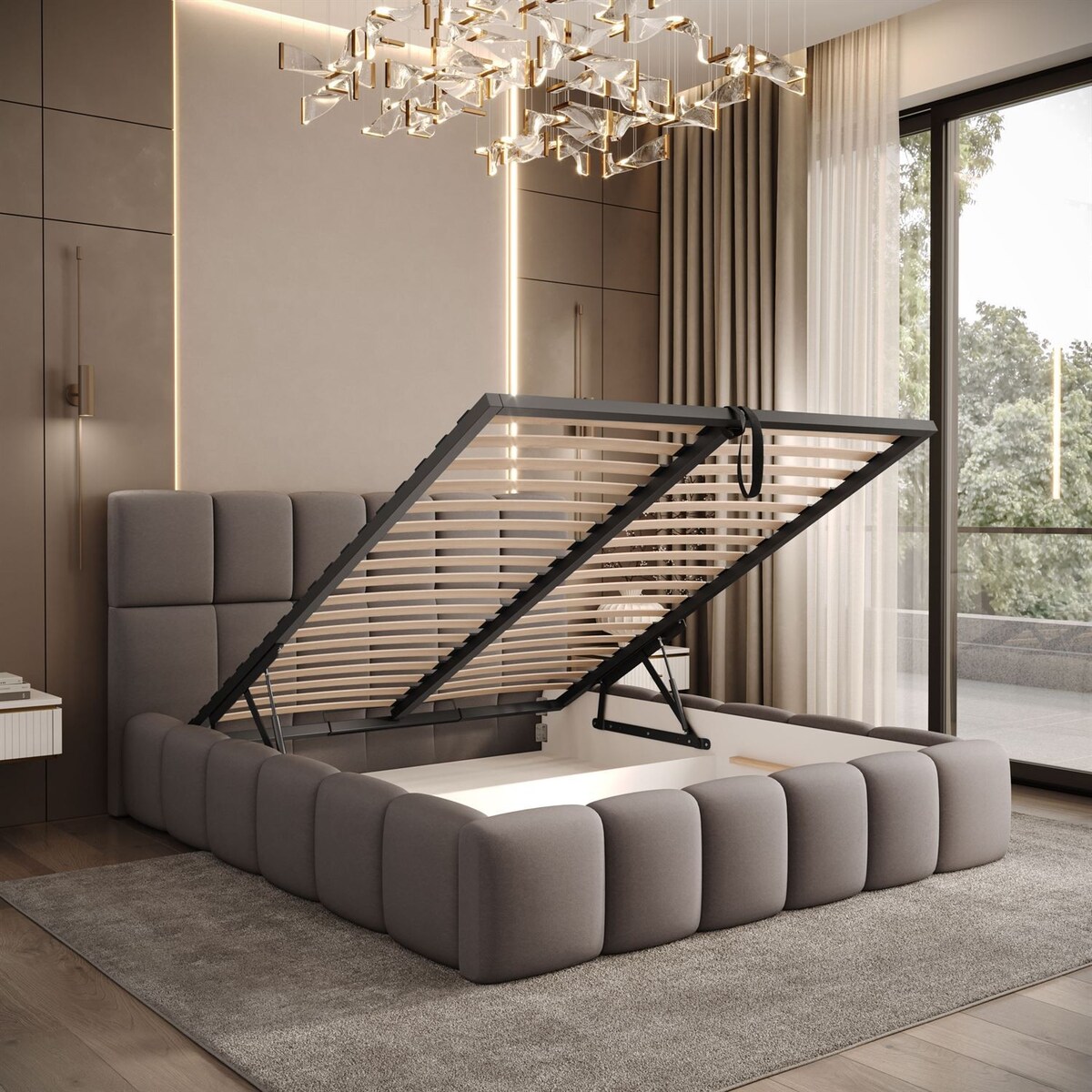 Łóżko tapicerowane VENEZIA, pojemnik na pościel, stelaż 34, 120x200, Castel 20