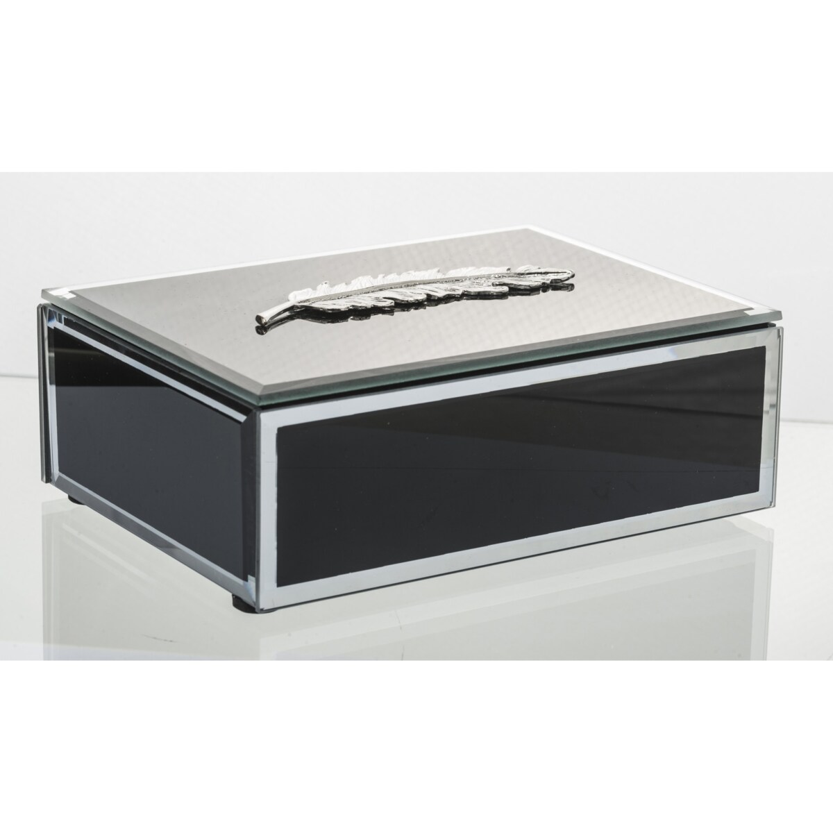 Szkatułka szklana na biżuterię 16x12x6 cm Srebrny Liść