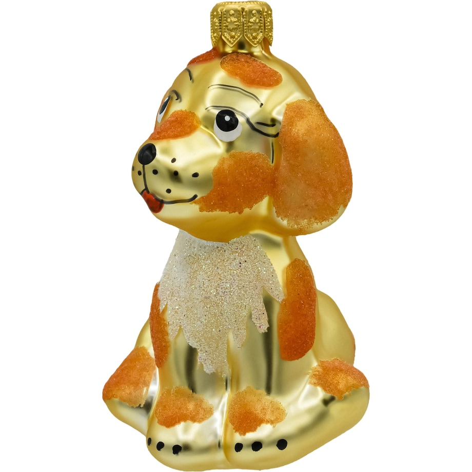 Bombka choinkowa: Złoty piesek z rudymi łatkami