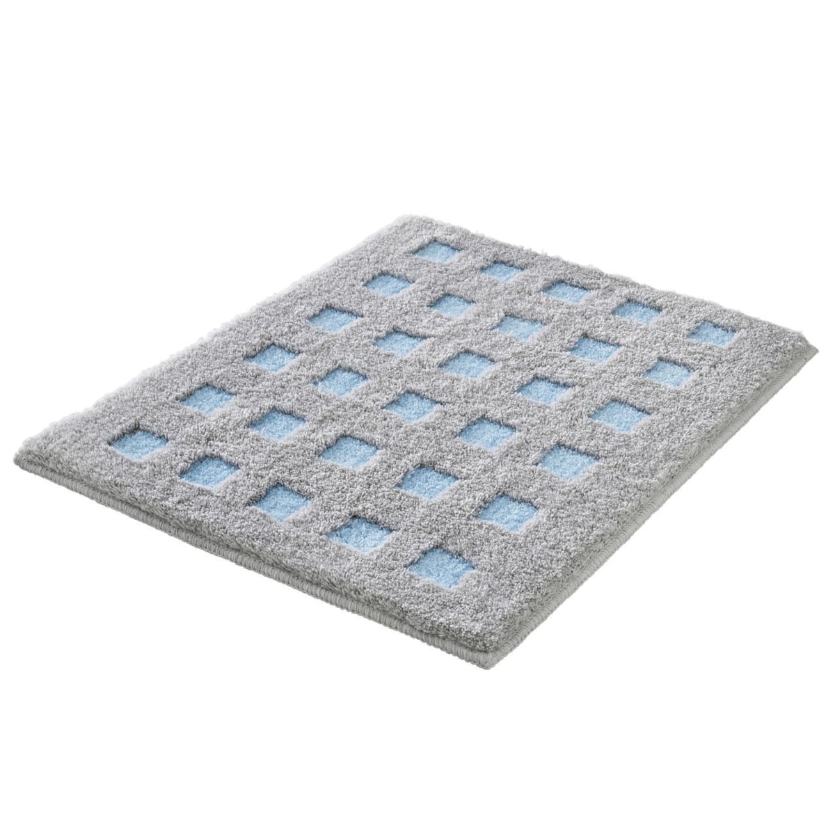 Kleine Wolke Boxes Dywanik łazienkowy kwadraty szary niebieski opal 55x65 cm poliakryl antypoślizgowy