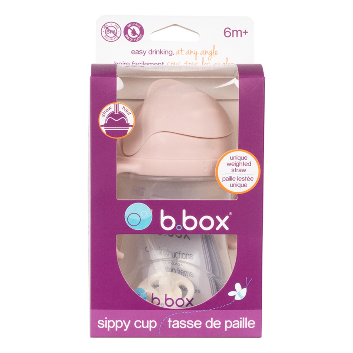 Bidon dla dzieci ze słomką 240 ml - kubek niekapek różowy, b.box