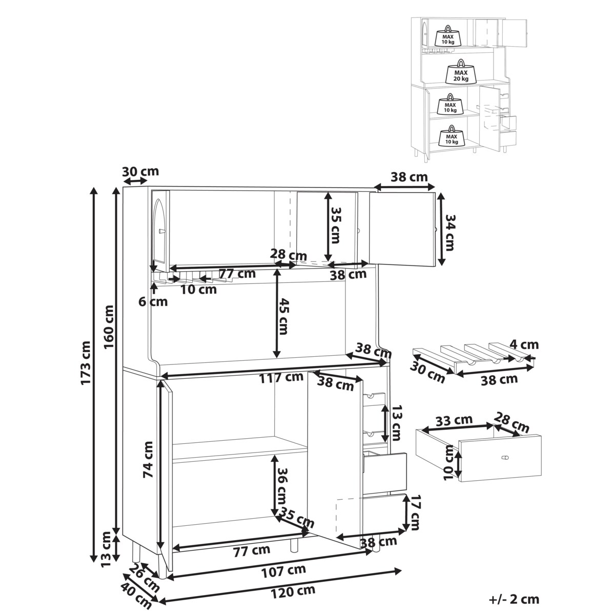 Kredens CAMPBELLTON 120 cm Jasnobrązowy