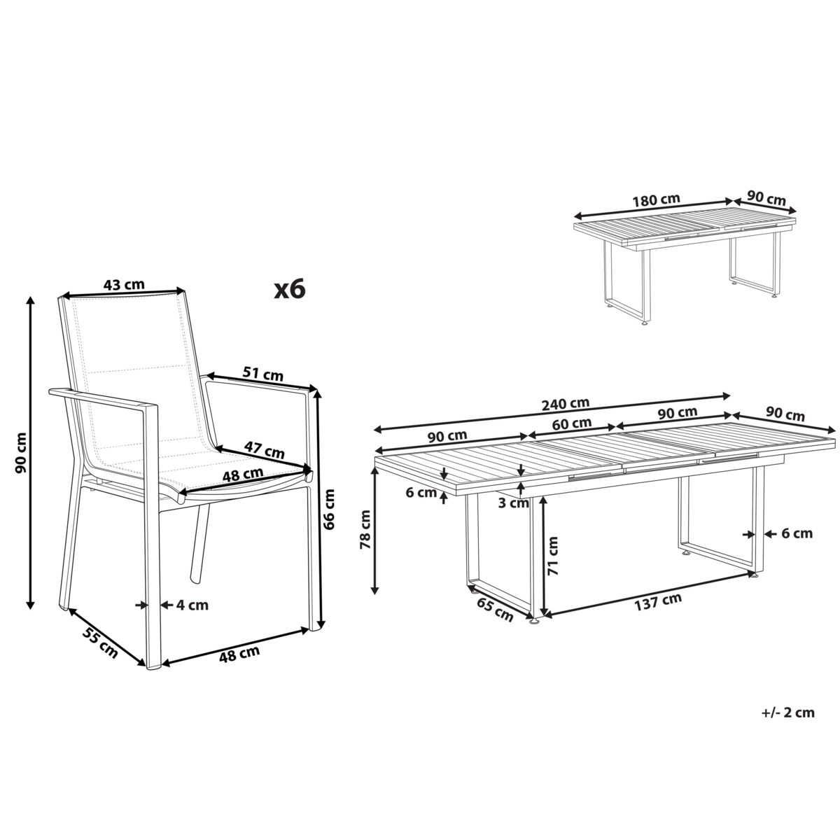 Zestaw ogrodowy stół rozkładany i 6 krzeseł Czarny VALCANETTO/BUSSETO