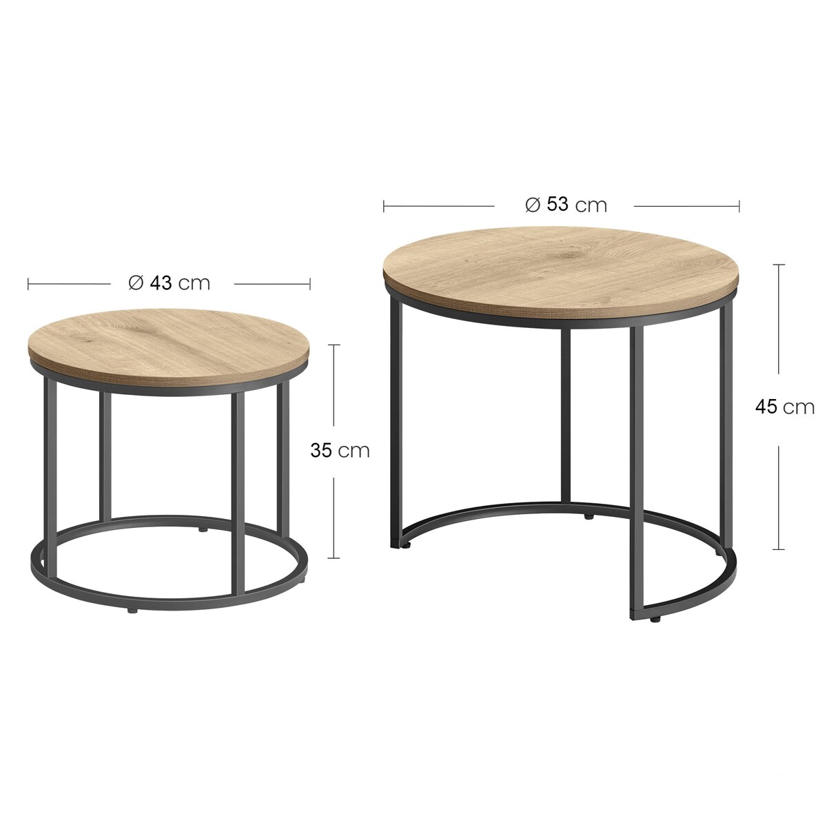 Stolik Kawowy Okrągły 2 Sztuki Dąb, Czarny