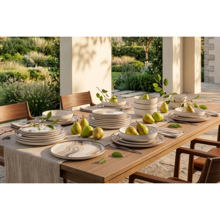 KONSIMO SALVA Serwis obiadowy z ceramiki, Zestaw talerzy dla 6 osób(12 el.), szary/piaskowy/beżowy