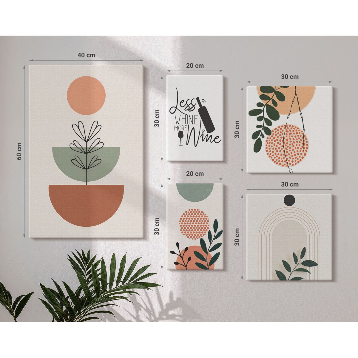 Zestaw 5 obrazów na płótnie - Stylowe roślinne dekoracje boho - beżowy