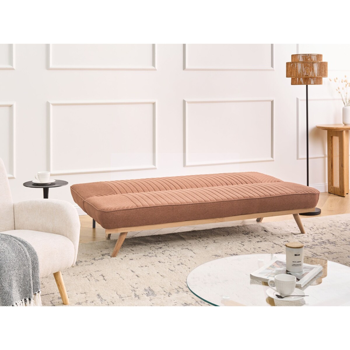 Sofa rozkładana dla 2 osób KALFAFEL Złoty brąz
