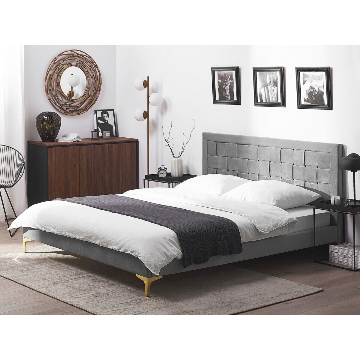 Łóżko Welur LIMOUX 140 x 200 cm Szary