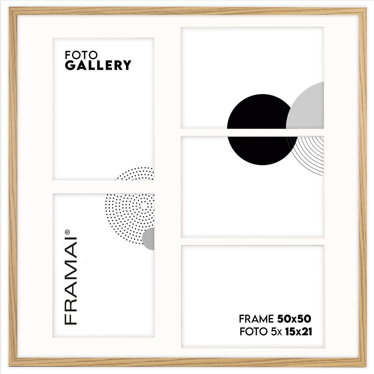 Ramka na zdjęcia 5x 15x21 cm dębowa galeria na 5 zdjęć multirama collage 50x50 cm FRAMAI