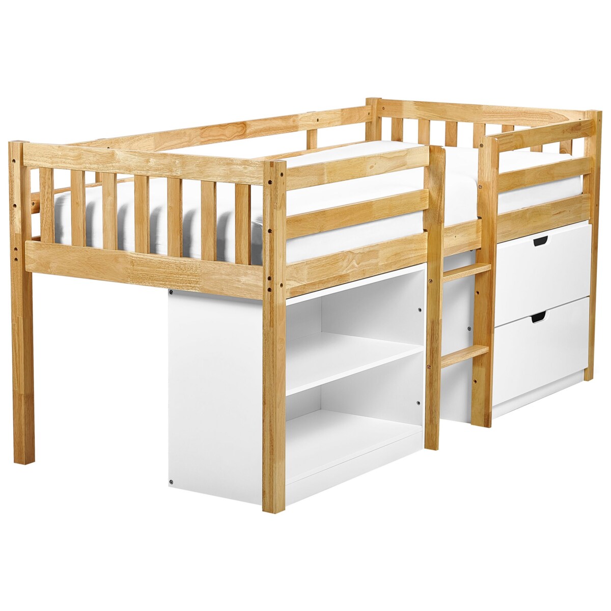 Łóżko dziecięce na podwyższeniu z szufladami drewniane 90 x 200 cm jasne drewno SUSVILLE