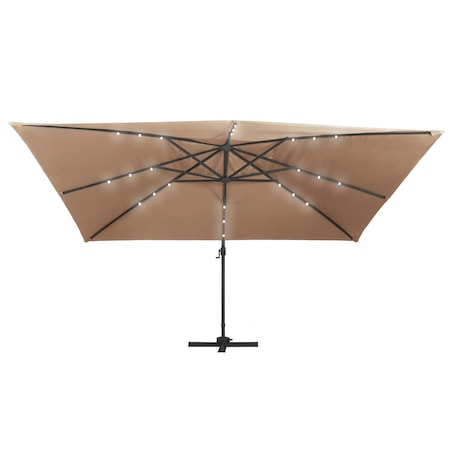 vidaXL Parasol wiszący z LED i aluminiowym słupkiem, 400x300 cm, taupe