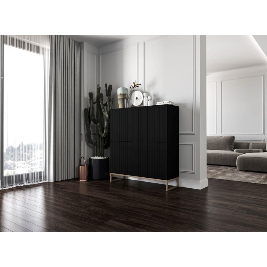 Komoda RTV Glamour Szafka RTV Glamour Czarny Mat Ryflowane Fronty 112 cm