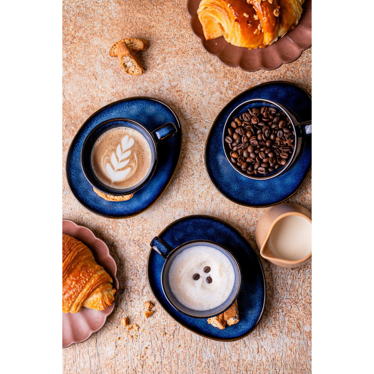 Serwis kawowy Uminami niebieski na 12 osób 24 szt. Nowoczesny Do zmywarki Komplet filiżanka i spodek