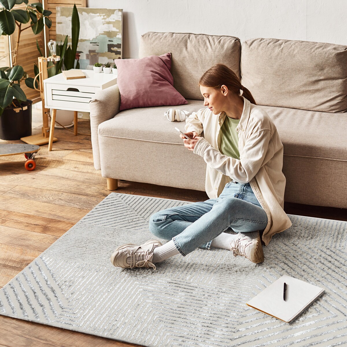 Dywan nowoczesny Tori 67x120 cm e-floor OEKO-TEX geometryczny szary