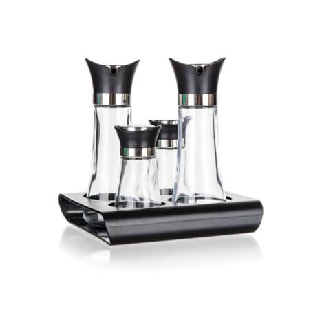 PRZYPRAWNIK na podstawce SOLNICZKA pojemnik na oliwę ocet 4w1 banquet box