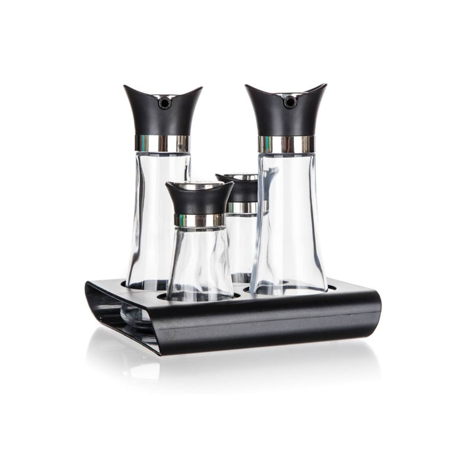 PRZYPRAWNIK na podstawce SOLNICZKA pojemnik na oliwę ocet 4w1 banquet box