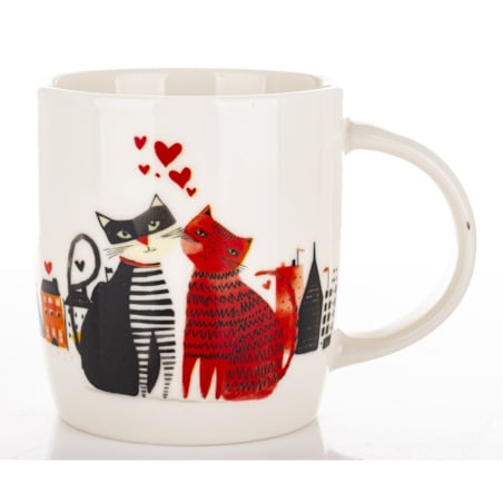 Kubek porcelanowy 350 ml koty 9x12,5x8,5 cm RED-BLACK z zakręconym ogonkiem