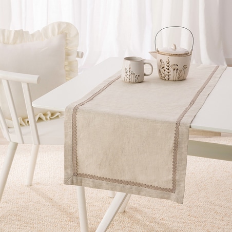 Bieżnik z koronką 40x160 cm 40x160 naturalny len