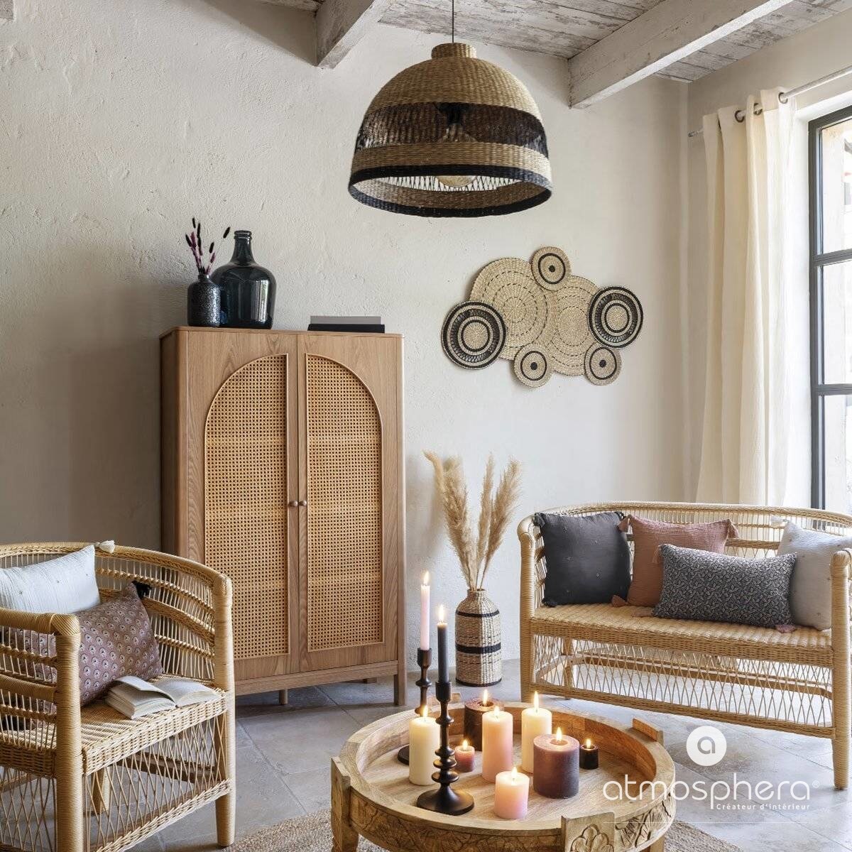 Dekoracja ścienna boho, koła ze słomy, 115 x 72 cm