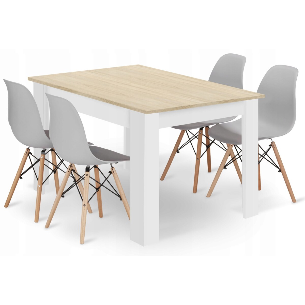 Zestaw Stół Do Jadalni Kuchni Salonu Biura Prostokątny 120X80 Dąb Sonoma + 4 Krzesła Osaka Szare