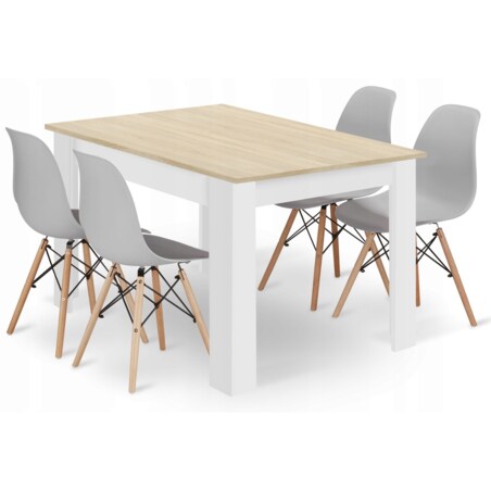 Zestaw Stół Do Jadalni Kuchni Salonu Biura Prostokątny 120X80 Dąb Sonoma + 4 Krzesła Osaka Szare
