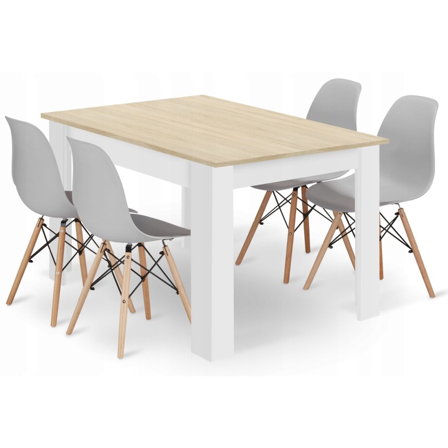 Zestaw Stół Do Jadalni Kuchni Salonu Biura Prostokątny 120X80 Dąb Sonoma + 4 Krzesła Osaka Szare