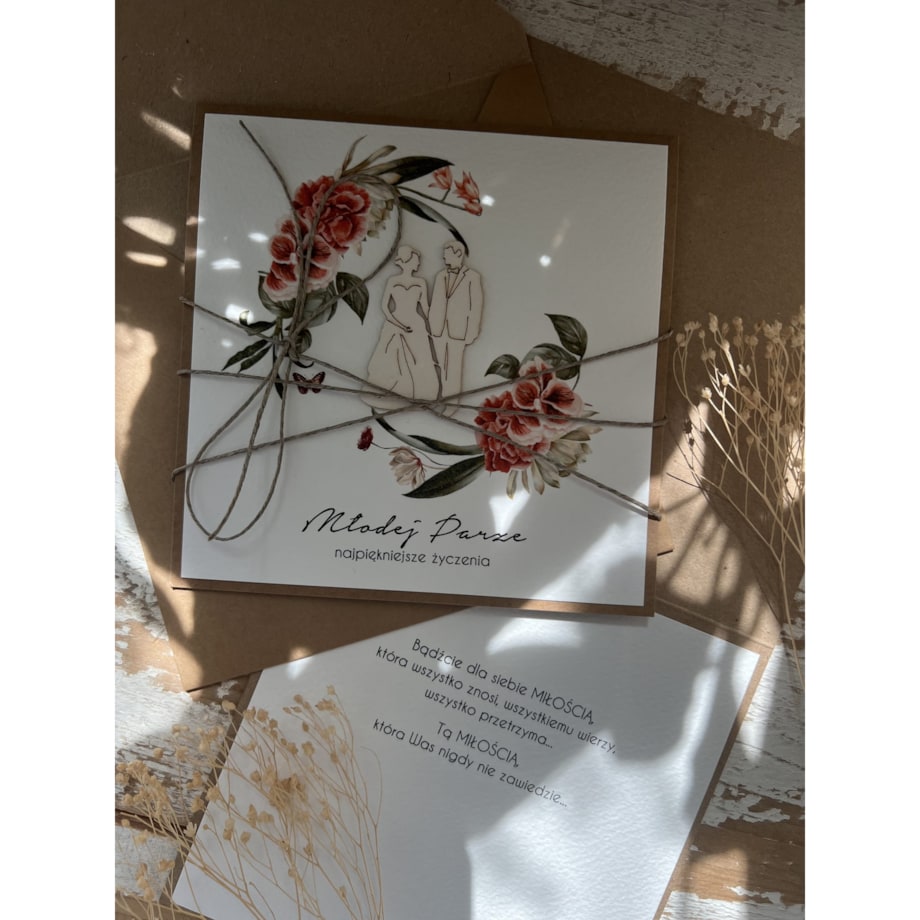 Wyjątkowa kartka ślubna ręcznie robiona na ślub pomysł prezent ślubny + najpiękniejsze życzenia ślubne