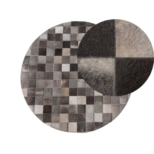 Dywan patchwork okrągły skórzany ⌀ 140 cm szary BERGAMA