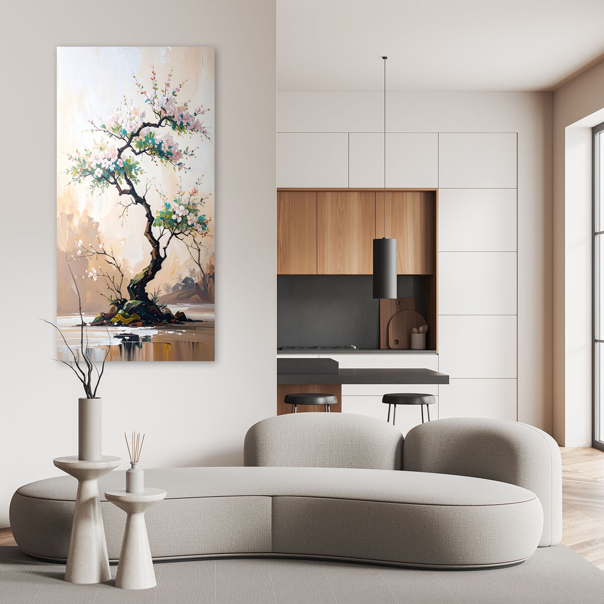 Feeby Obraz canvas do salonu kuchni, Drzewko Bonsai Białe Kwiaty Gałązki 40x80