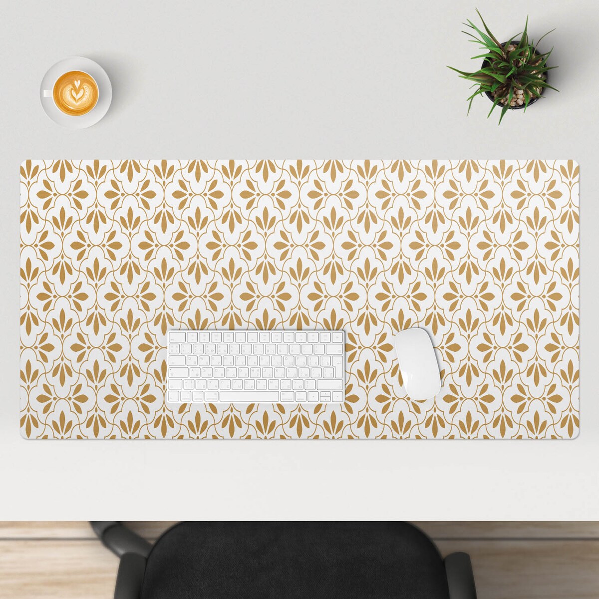 Brązowa mata na biurko Ornament roślinny, 100x50 cm