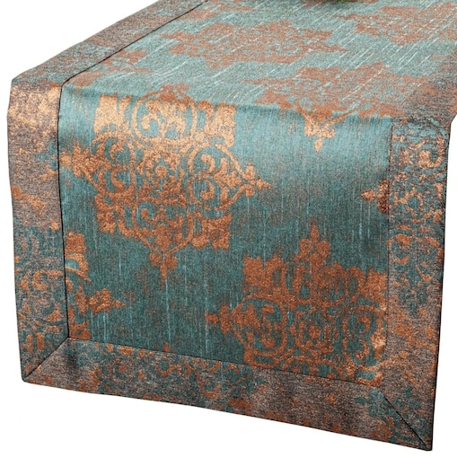Bieżnik plamoodporny Miedziany Ornament - 40x240 cm - złoty