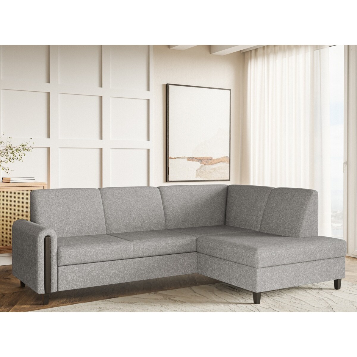 Rozkładany narożnik FLORA w tkannie bubble prawostronny- szary