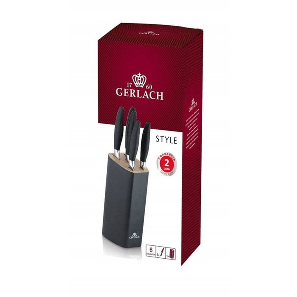 Zestaw Noży w Bloku Gerlach Style Plus Komplet Noży Blok Drewno Ostrzałka