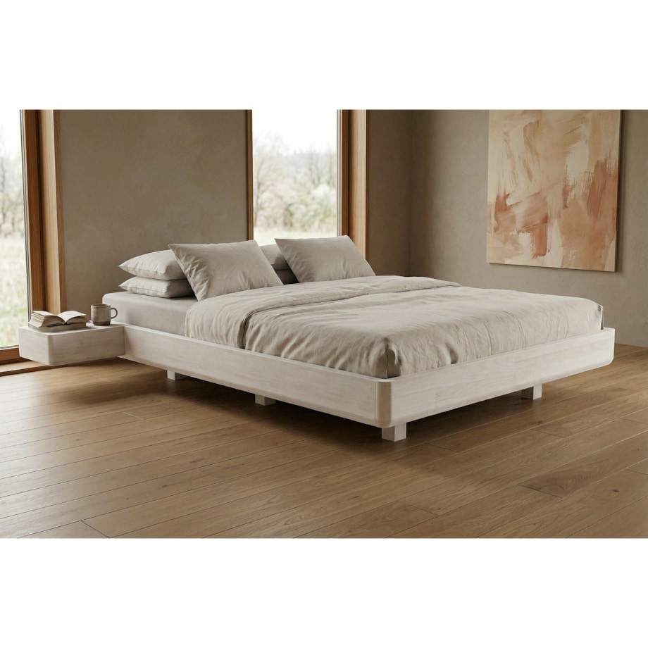 Łóżko lewitujące drewniane bukowe Visby LENA FLAT z szafkami / 120x200 cm, kolor biały